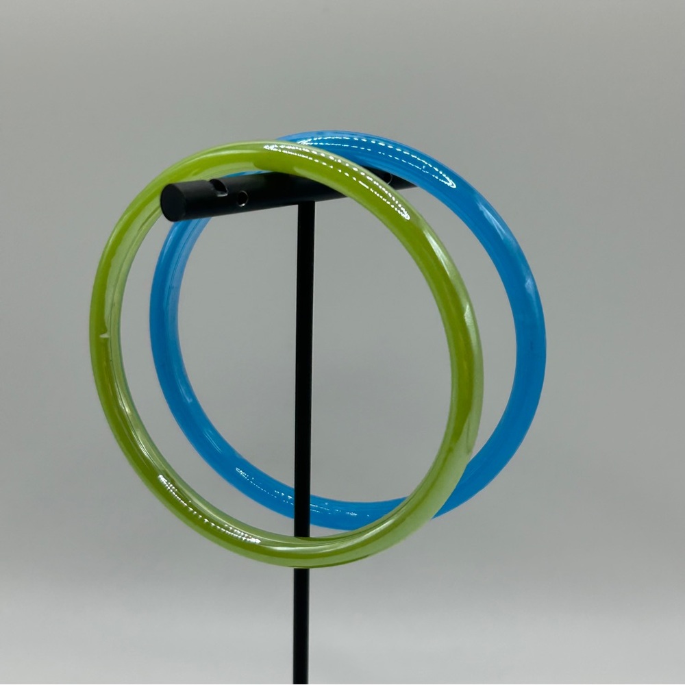 Iridescent Glass Blue and Green Bangle Set